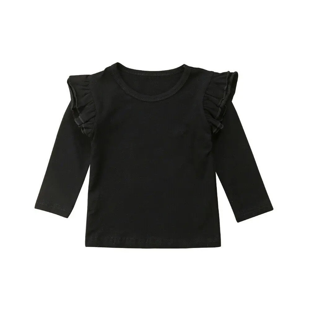 Kids Baby Girls Long Sleeve Blouse Tops Solid Casual Ruffle Blouse Shirt Tee Spring Autumn Toddler Clothes 6M-5T