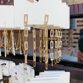 

Fashion Long Earrings For Women 2020 New Jewelry Personality Rhinestone Paved Geometric Drop Dangle Earrings Wholesale