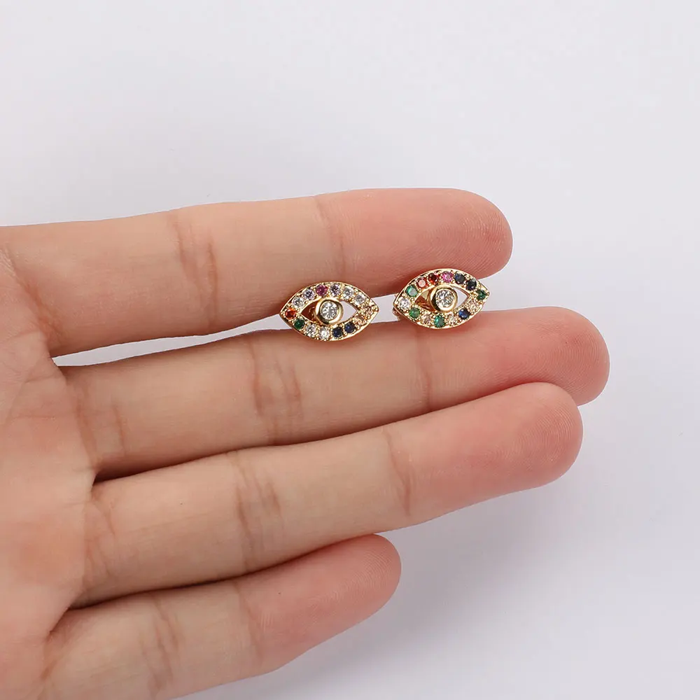Real Micro Pave Evil Eye Colorful CZ Stud Earrings for Women Classic Female Jewelry Dropshipping