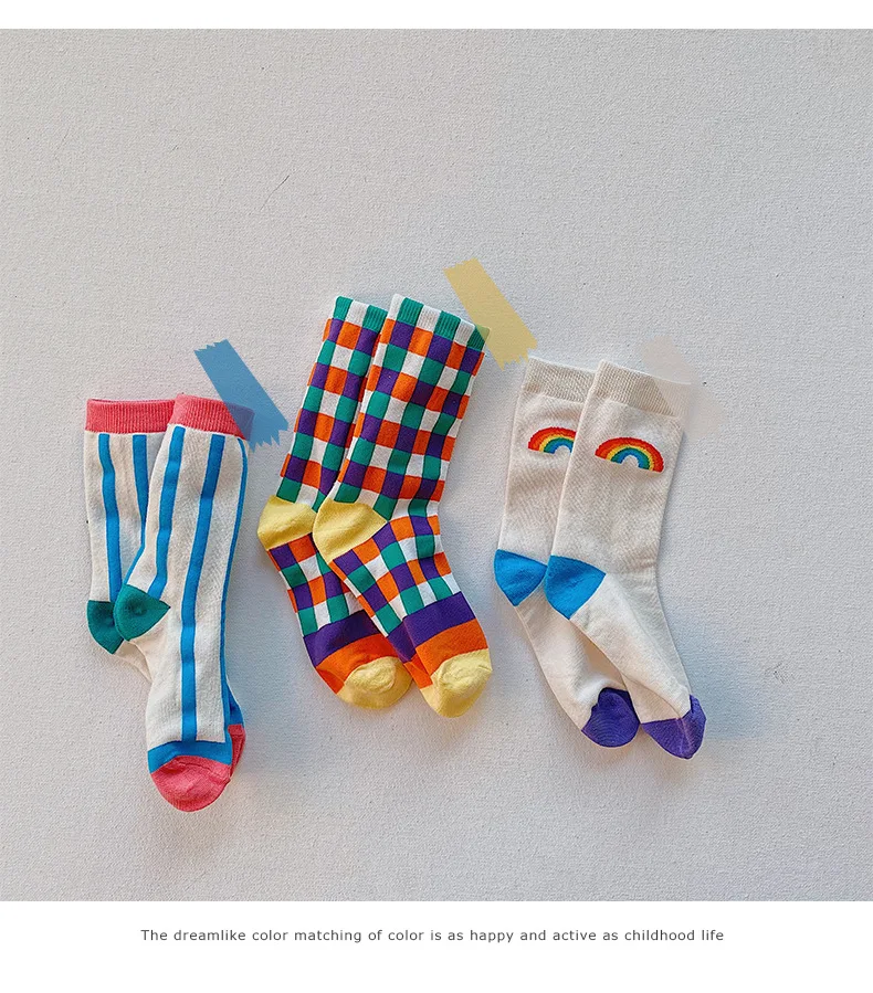 

2020 Baby Stuff Kids Baby Girl Rainbow Socks Infant Newborn Toddler Boys Girls Middle Socks Bebes Fashion Print Cotton Socks