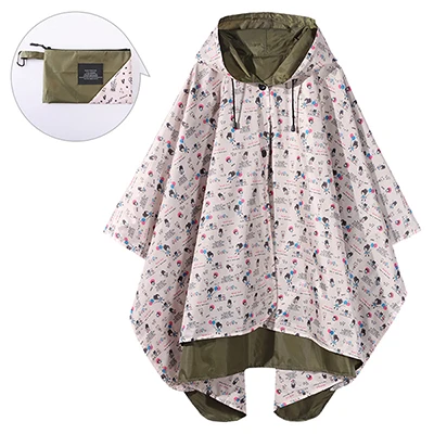 Womens Stylish Two Layers Rain Poncho with Colorful Print