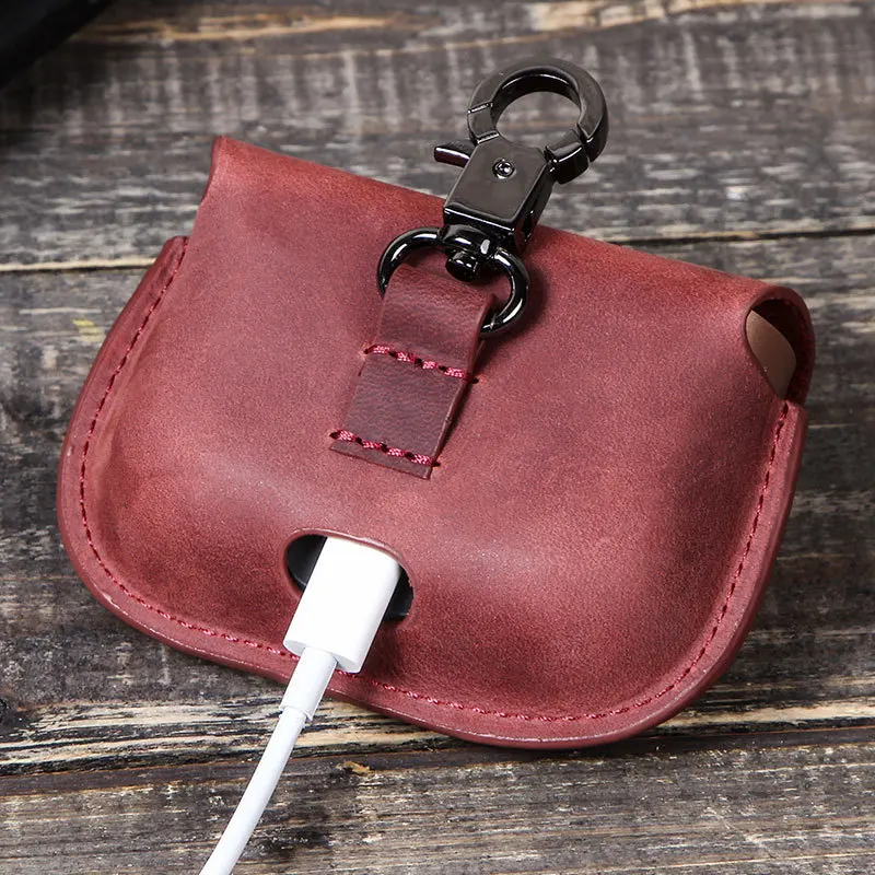 Funshion Lab red leather wireless earphone protective cover case For sony wf 1000xm3 with keychain Headphone cover