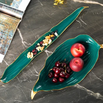 

European Art Luxury Ceramics Malachite Green Fruit Cake Tray Living Room Office High-end Phnom Penh Dried Fruit Snack Sushi Tray
