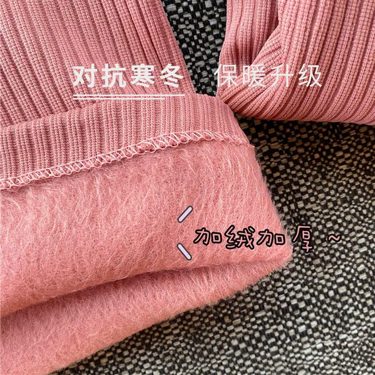 Women's fall/winter plus velvet thermal underwear set clothes and long pants round neck beauty body build slim lingerie set
