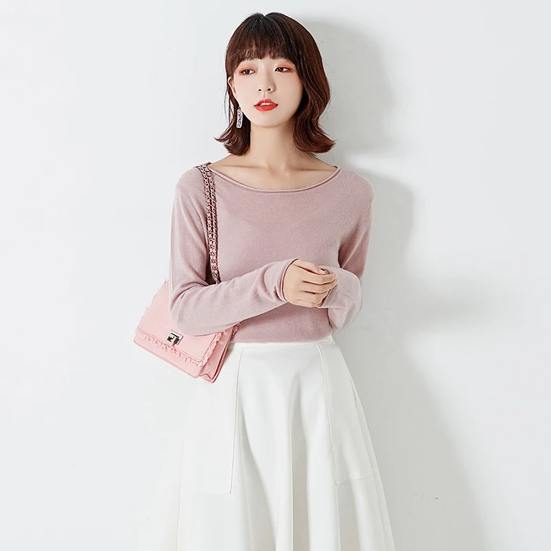 

thin women sweater cashmere wool solid pullover long sleeve short fashion elegant round neck knitted sweaters jacket