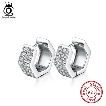

ORSA JEWELS Pure 925 Sterling Silver Geometric Earrings Hoop Small Charming Pave 45 AAAA CZ Earrings Elegant Fine Jewelry SE268