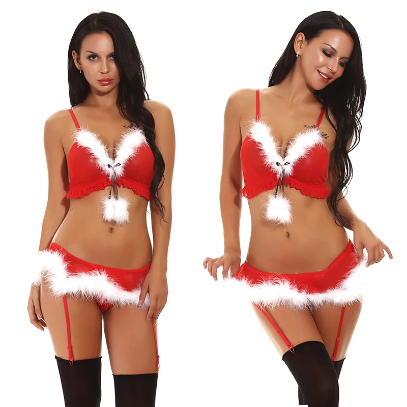 Модный сексуальный женский Рождественский костюм комплект нижнего белья Санта Клаус Косплей сексуальное рождественское женское нарядное платье униформа ночное белье нижнее белье