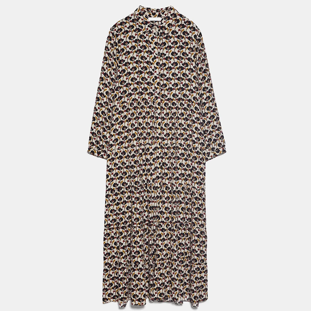 dress Новинка ZA Платье с принтом осеннее Модное Длинное богемное модное платье с принтом женское свободное платье праздничные подарки оптом - Цвет: dress