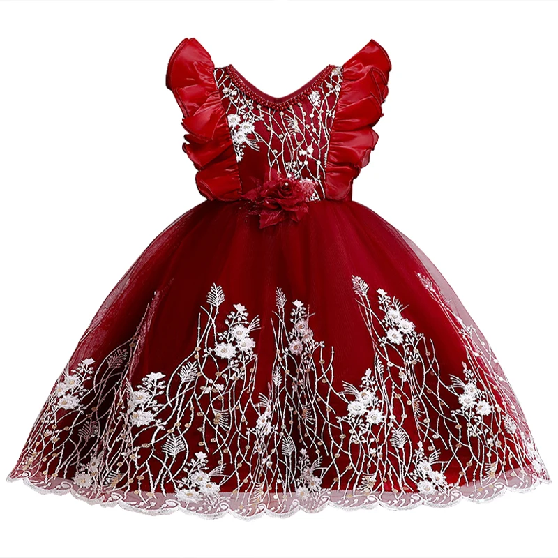 Baby Girls Flower Vintage Embroidery Dress New Summer Tutu Party Elegant Wear Princess Dress