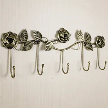 

European-style Iron Rose Design Decorative Wall Hook Wall-mounted Coat Hanger Storage Rack Key Holder Organizer Home Decor