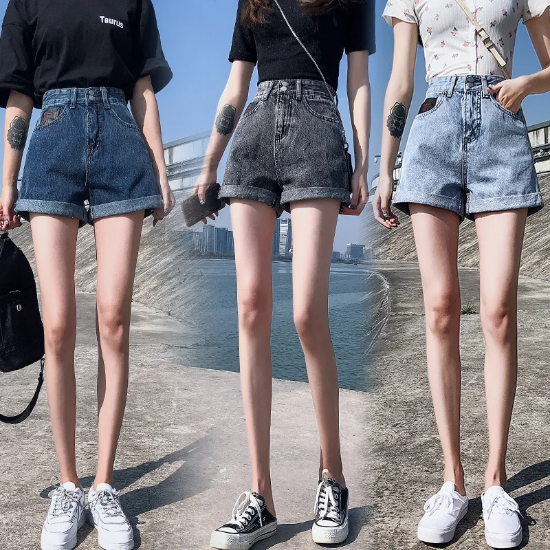 New 2020 Summer Women Casual Denim Shorts Girls Elastic Waist Wide Leg Shorts Plus Size 5XL Ladies Loose Shorts Female Shorts