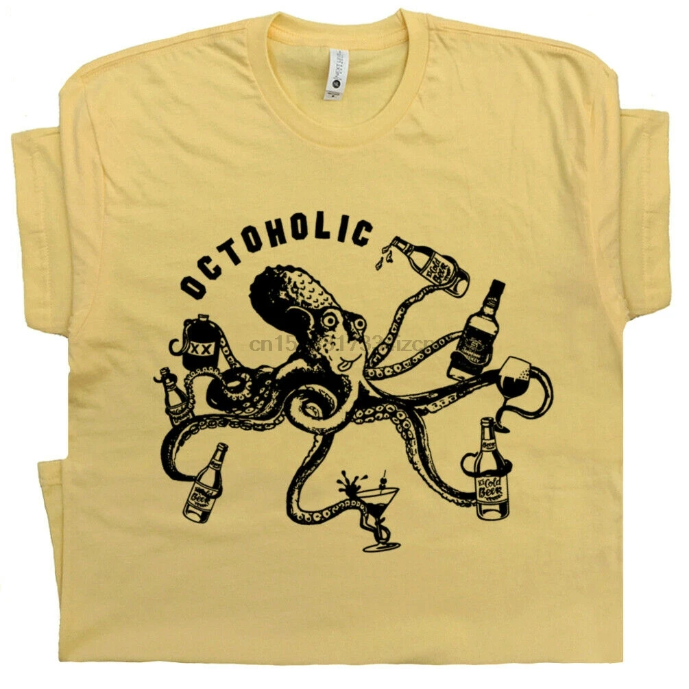 Funny Beer T Shirt Octoholic Vintage Octopus Moonshine Tequila Whisky Alcoholic | Мужская одежда