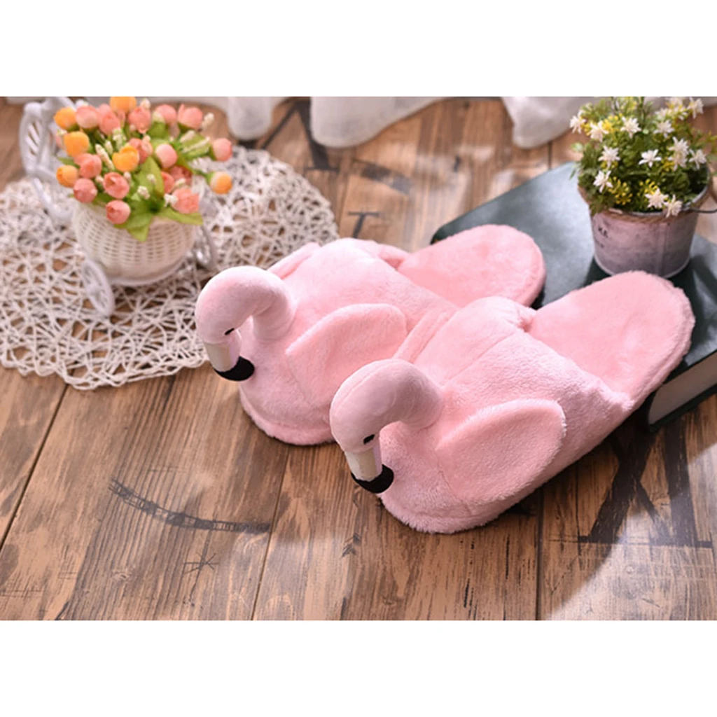 Cute Lady Teen Flamingo Soft Plush Warm Slippers  Winter Warm Home Slippers Women Animals Plush Slippers 
