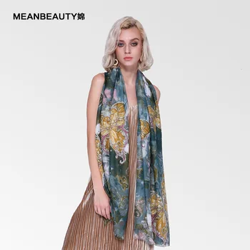 

Butterfly and gold satin scarf women Joker warm cotton scarf in autumn and winter