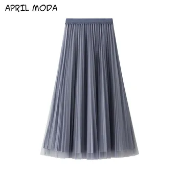 

Wear on both sides Midi Summer Tulle Skirt Women 2020 Ladies Casual White Black High Waist Pleated Sun School Long Skirts Female