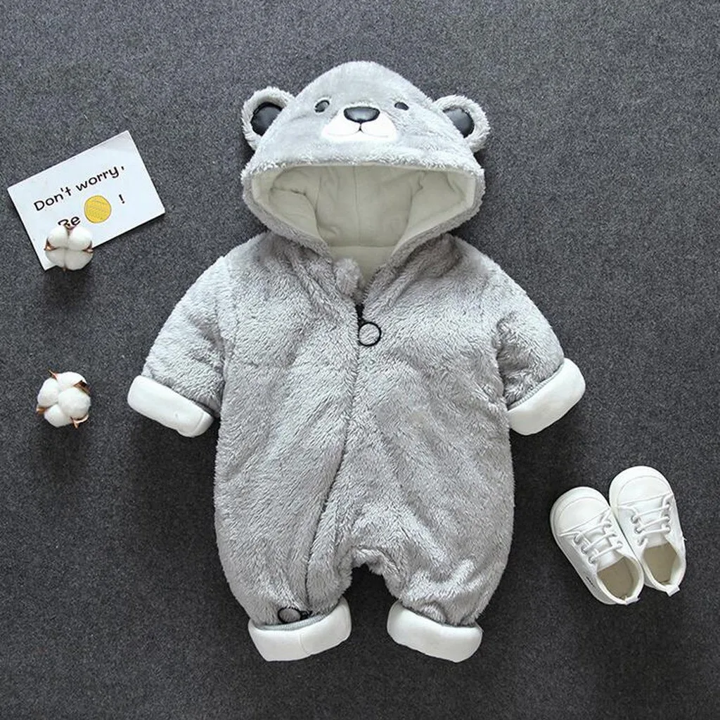 Комбинезон с медвежонком для новорожденных мальчиков и девочек; теплые плюшевые костюмы; детская одежда; мягкий теплый комбинезон на ощупь - Цвет: Gray