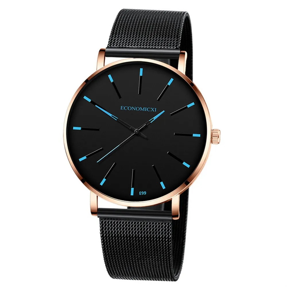 Mens Watch Luminous ECONOMICXI Brand Quartz Casual Business Male Waterproof Leather Strap WristWatch Clock Relogio Masculino - Color: F