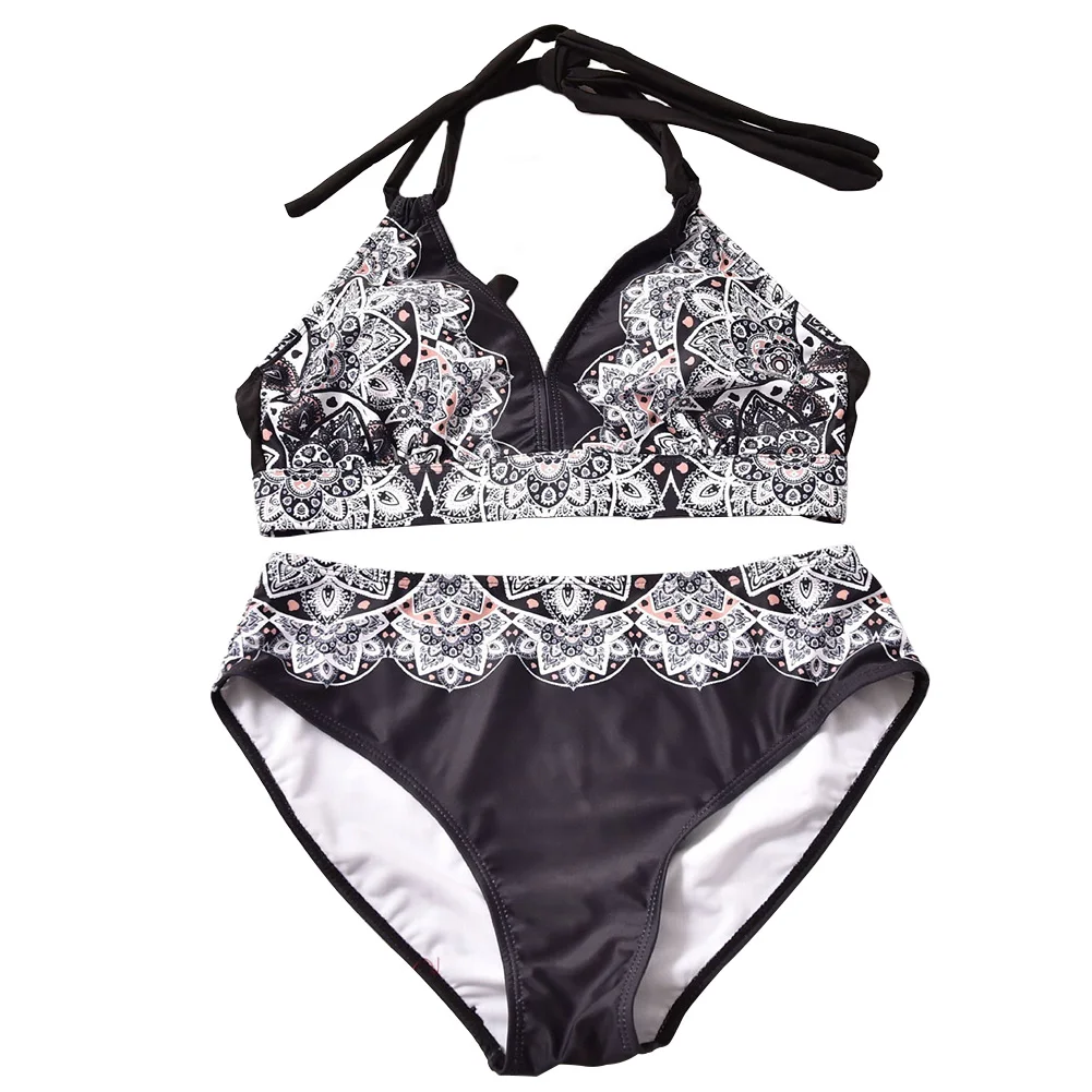 

Adults Two-piece Retro Sexy Back Strap Large Size Women Swimwear Bikini Set Tight Printed Fashion Beach Nylon
