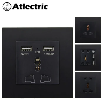 

Atlectric Universal Socket Dual USB Port Socket Power Charger Adapter PC Plastic Panel Universal Socket Outlet Plug 13A Outlet