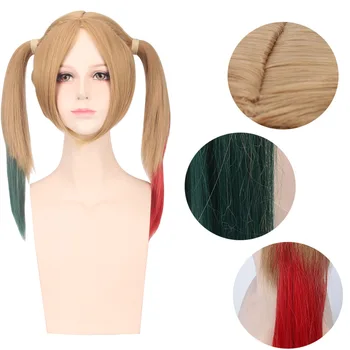 

2019 Batman Suicide Squad Harleen Quinzel Harley Quinn Cosplay Wig Styled Curly Synthetic Ponytail Wig Heat Resistant Hair Wigs
