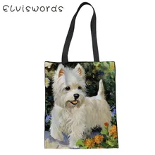 ELVISWORDS прочная женская сумка-тоут с рисунком милого йоркширского терьера Westie Dog, Женская Холщовая Сумка через плечо, сумка для покупок