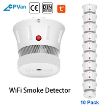 CPVan 10PCS Tuya APP Smoke Sensor WiFi Smoke Detector TUV CE Certified EN14604 Listed Fire Detector Over 5 Years Battery Life
