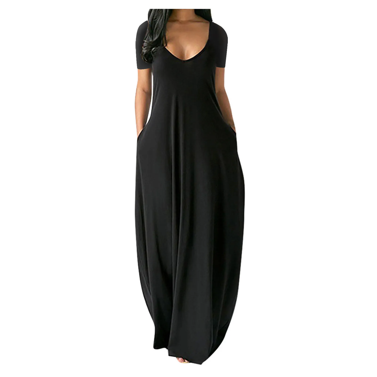 Loose Sexy Long Dress Women Solid Color Fashion Women's Loose Casual Summer Shirt Plus size Pocket Sling Sleeveless Dress 2