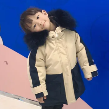 

Fashion Children Down Jacket for Girls Thick Large Fur Collar Teenager Waterproof Jacket Patchwork 2-12years White Duck Down