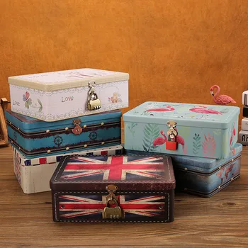 

European Metal Storage Box Vintage Container Jewelry Box Suitcase Home Decoration Organizer Multistyle Sundries Holders Crafts