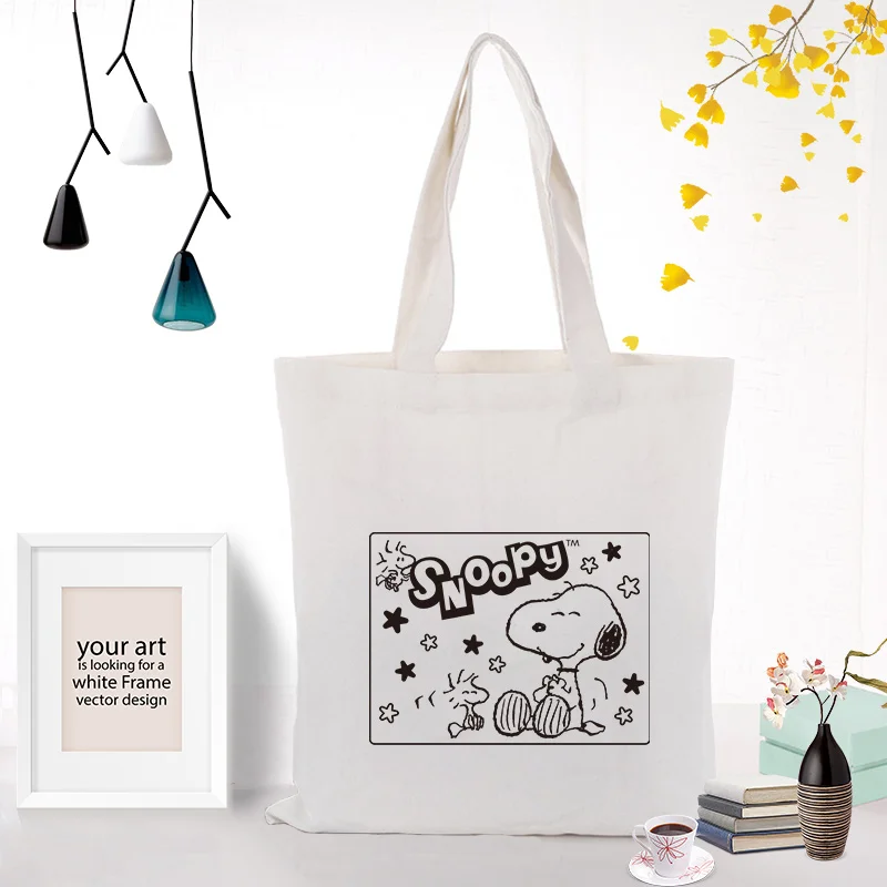 SNOOPY080 Сумка для покупок, Холщовая Сумка, пользовательский принт, текстовый логотип, сделай сам, ежедневное использование, экологическая многоразовая утилизация, милая мультяшная собака - Цвет: SNOOPY080