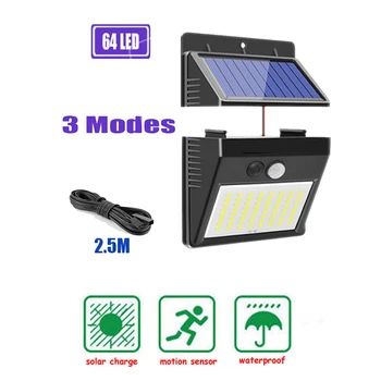 

64/30 LEDs Solar Lamp Garden Motion Sensor Light Solar Panel Power Lights Outdoor Waterproof Separate Street Path Security Wall