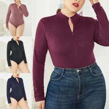 

Plus Size Sexy Women Long Sleeve Bodysuit Black Winter Warm Basic Female Romper Jumpsuit Bodysuit Stretch Leotard Top Size 5XL