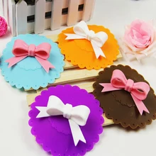 New Sale 10.5cm Cute Anti-dust Silicone Cup Cover Silicone Lovely Bowknot Cup Cover Coffee Suction Seal Lid Cap 5Colors