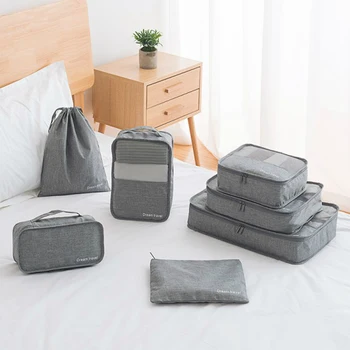 

7 Pcs/Set Portable Luggage Travel Bag Sorting Organizer Family Clothes Shoe Pouch Large Capacity Packaging Cube Tote Accessories