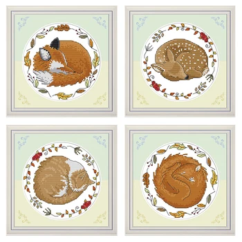 

Joy Sunday Chinese Cross Stitch kits Hibernation Small Animal series DMC 14CT 11CT Cotton Fabric Hotel Home Decor Painting