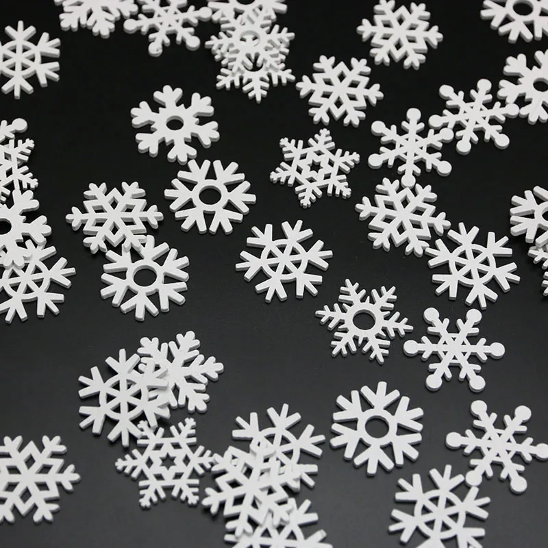 35mm White Mix Shape Wooden Snowflakes 50pcs/pack Christmas Ornaments Christmas Tree Pendants New Year Decorations for Home