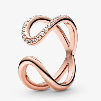 

Original 925 Sterling Silver Pan Ring Rose Gold Eternal Symbol Open Ring For Women Wedding Party Gift Fashion Jewelry