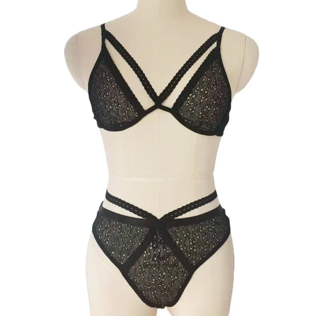 Lenceria Mujer сексуальное женское белье Новинка Babydoll женское эротическое кружевное Сексуальное белье порно Нижнее белье полые плюс размер бюстгальтер стринги 2шт Набор Горячая