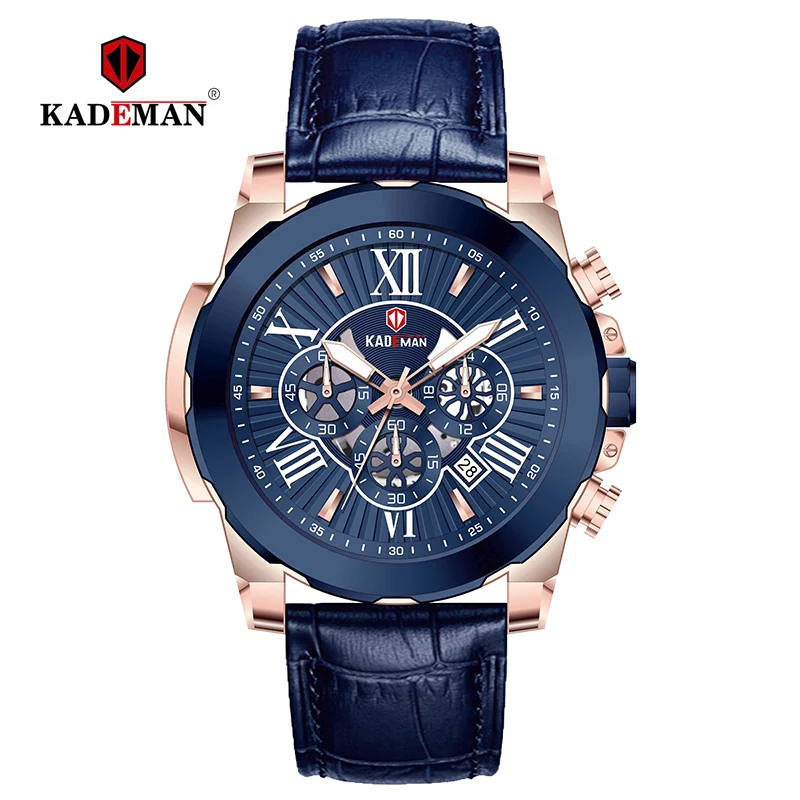 848-RGBE-BE-BE KADEMAN роскошные мужские наручные часы Спортивные кварцевые часы новые модные деловые повседневные кожаные часы для свиданий 3ATM лучший бренд Relogio - Цвет: 848-RGBE-BE-BE