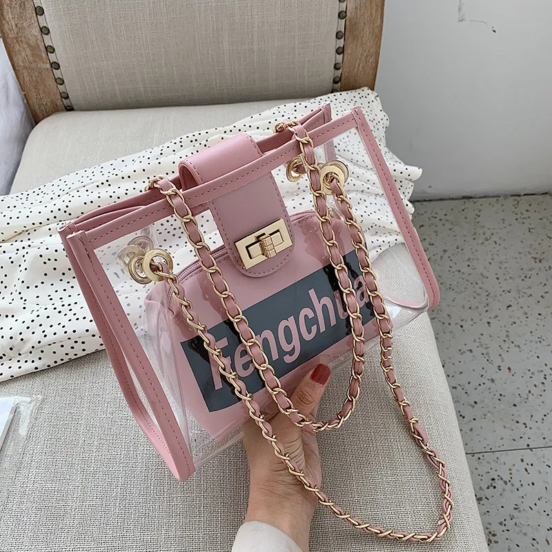 

Transparent Bag Western Style WOMEN'S Bag Summer New Style 2020 Popular INS Ultra-Fire Pack Oblique Versatile Jelly Different Si