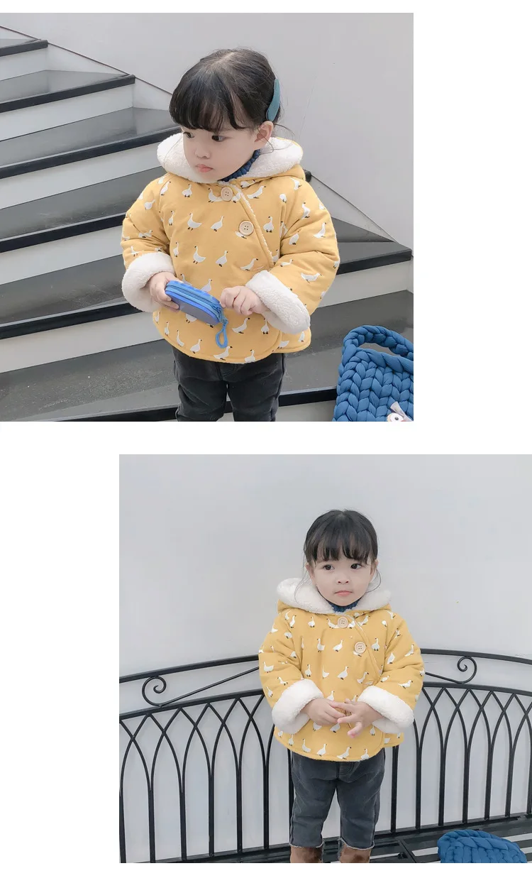 Детский хлопковый разноцветный хлопковый костюм с капюшоном и бархатной подкладкой новое зимнее теплое хлопковое пальто для маленьких девочек, верхняя одежда