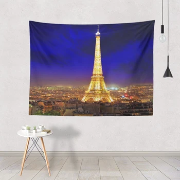 

Romantic Landscape Wall Tapestry Paris Tower Yellow Sky Hanging Mat Home Living Room Decoration 150*200Cm Polyester Picnic Mat