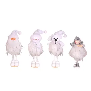

4PCS Xmas Standing Dolls Silver Silk Dolls Shop Window Doll Decor Plush Standing Dolls Snowman Adornment Gift for Cafe Home