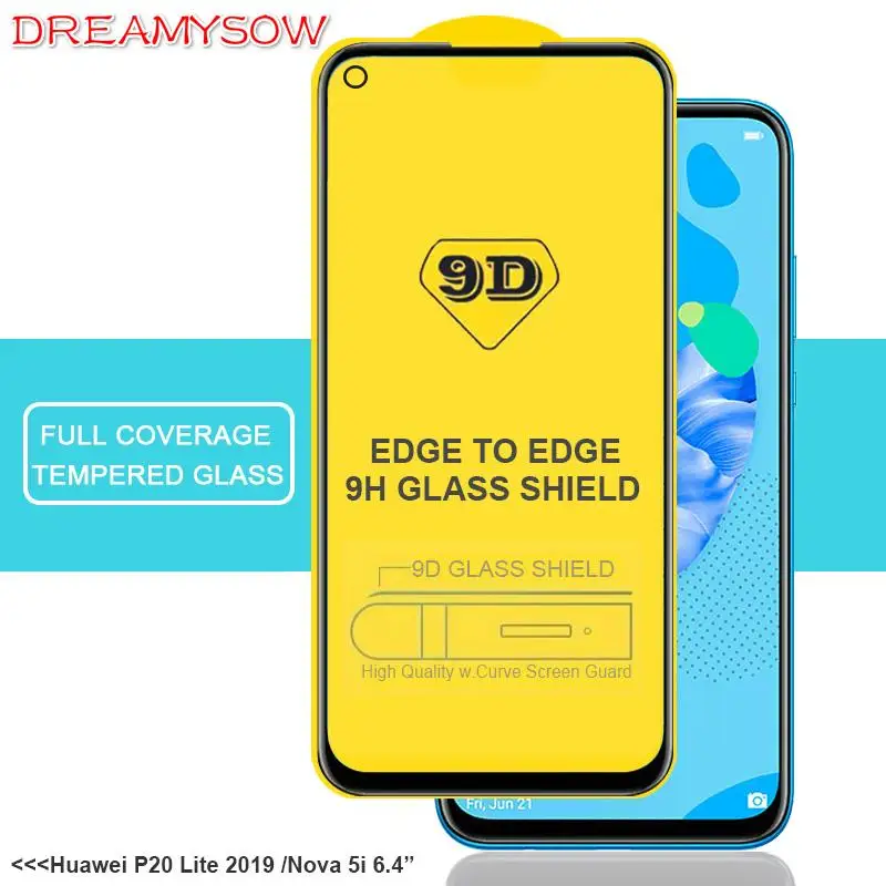 

9D Tempered Glass For Huawei P30 P20 Lite Nova 3E 4E 3 5 5i Pro 2019 Full Cover Full Glue Screen Protector for Huawei P20 Lite