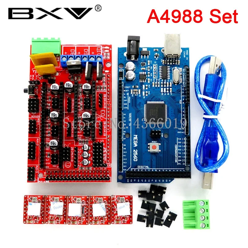 1 шт. Mega 2560 R3 CH340+ 1 шт. RAMPS 1,4 контроллер+ 5 шт. A4988/DRV8825 модуль шагового драйвера для 3d принтера комплект