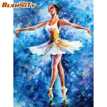 

RUOPOTY Ballet Dancer Oil Paint Diy Framed Painting By Numbers For Adults Paint Kits DIY Gift 40x50cm Room Decors Wall Artcraft