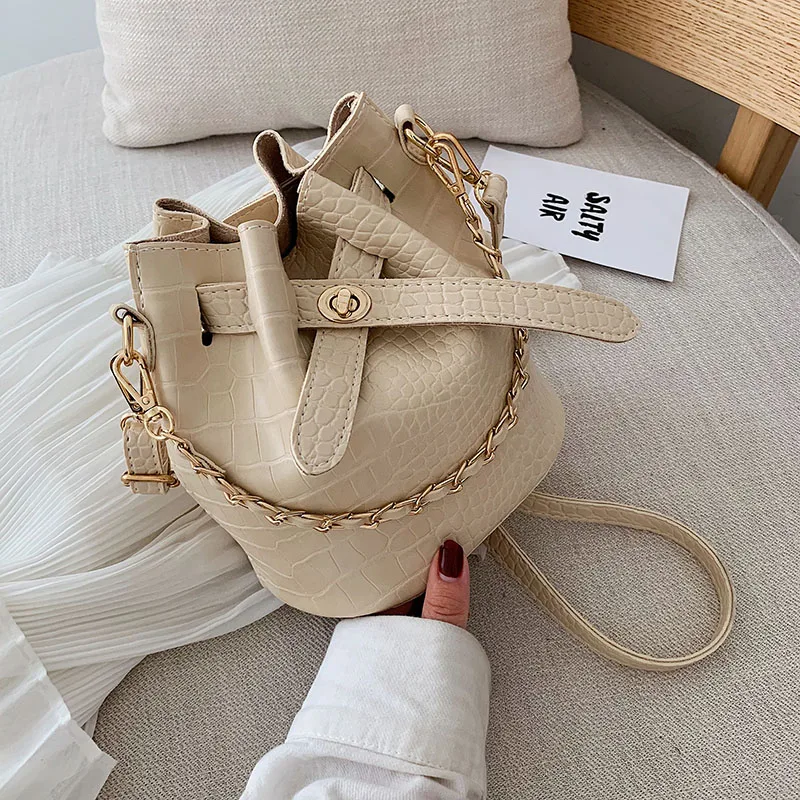 

2020 new stone handbags women fashion ins ultra fire retro messenger bag purse simple style Bucket Crossbody Bags