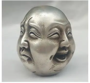 

white Copper Metal Crafts tibetan silver 4 faces buddha head statue Silver decoration factory outlets