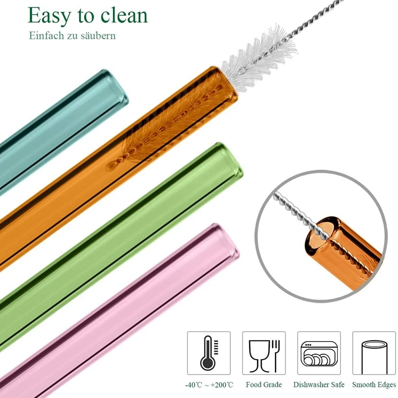 20cm Glass Straws Reusable Drinking Straws Eco Friendly Multicolour Glass Straw for Smoothie Cocktail Bar Drinkware Accessories