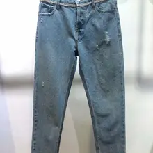 Модные новые женские прямые джинсы с бриллиантами, женские повседневные джинсовые штаны, брюки rmsx 12,26